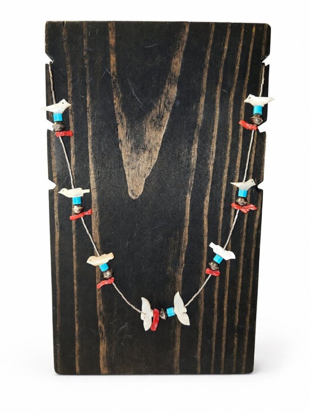 Vintage 1970s Southwestern Handstrung Fetish Firebird Liquid Silver Necklace